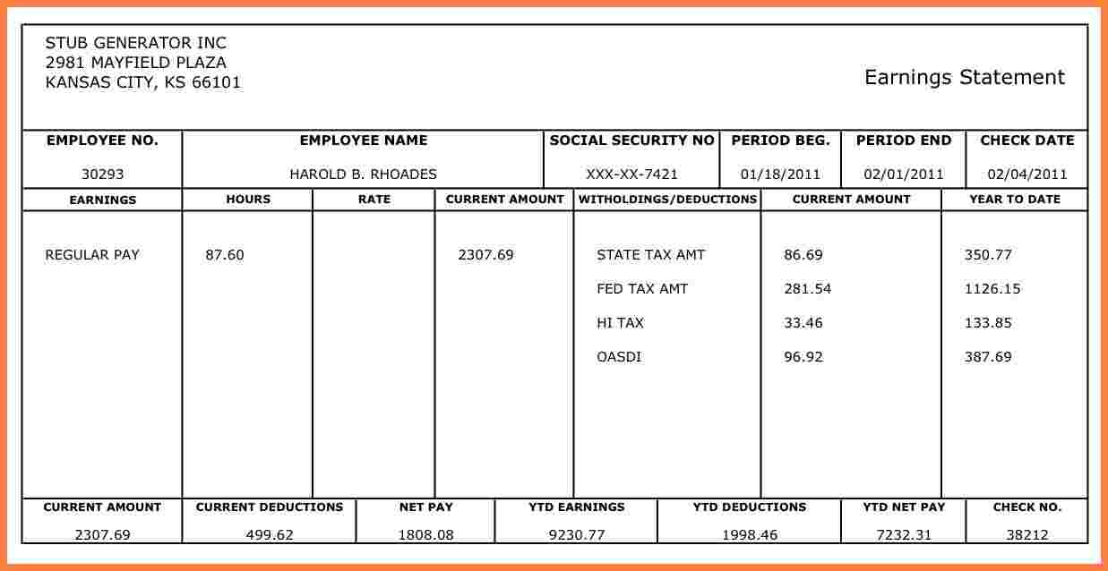 Quickbooks Pay Stub Template Tutlin.psstech.co Printable Pay Stub