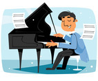 Talented Male Pianist Character Playing Piano