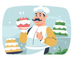 Patissier Character Showing His Strawberry Cake