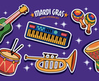 Mardi Gras Musical Instrument Sticker Set