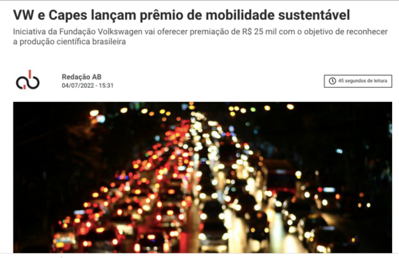 VW e Capes Lançam prêmio de mobilidade sustentável