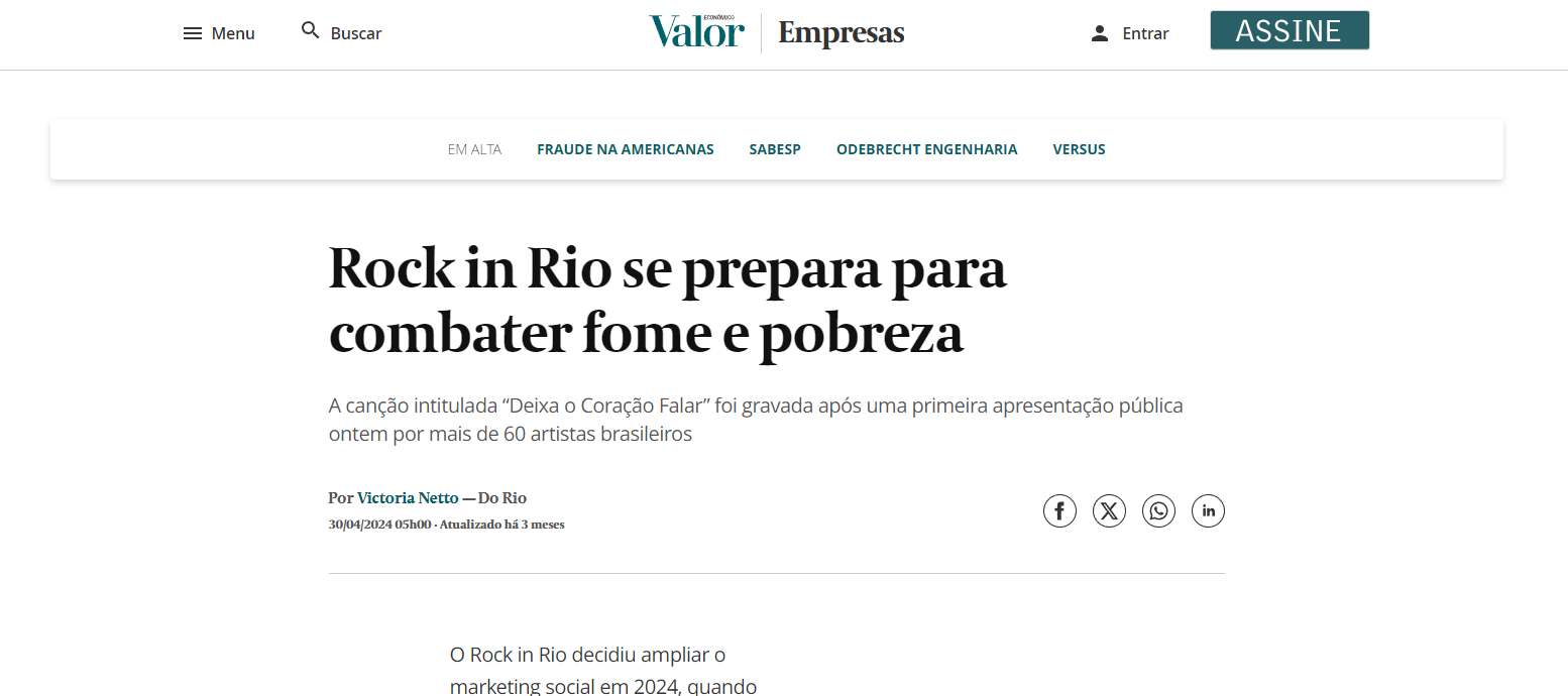 Rock in Rio se prepara para combater fome e pobreza