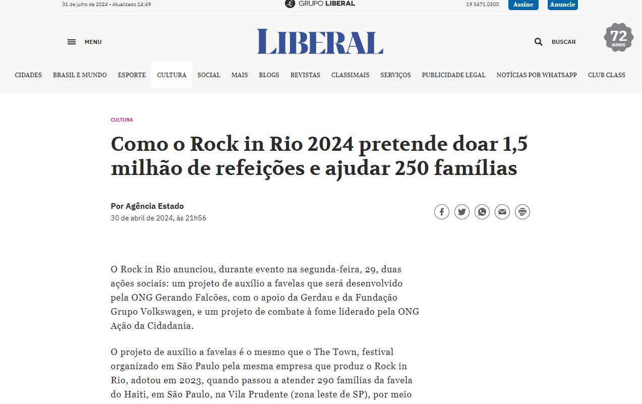 Como o Rock in Rio 2024 pretende doar 1,5 milhão de refeições e ajudar 250 famílias