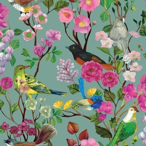 Birds and Blooms Chinoiserie {Duck Egg}