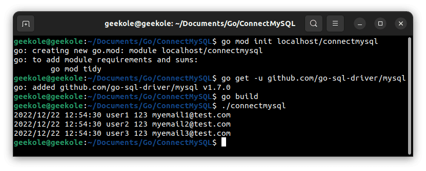 Connect to MySQL in Golang