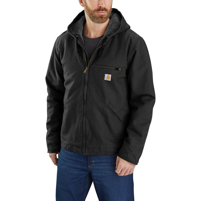 Black Carhartt OJ4392-M Relaxed Fit Washed Duck Sherpa-Lined Jacket - J141