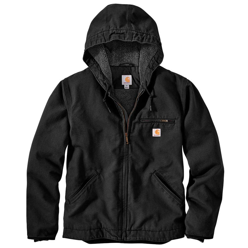 Black Carhartt OJ4392-M Relaxed Fit Washed Duck Sherpa-Lined Jacket - J141