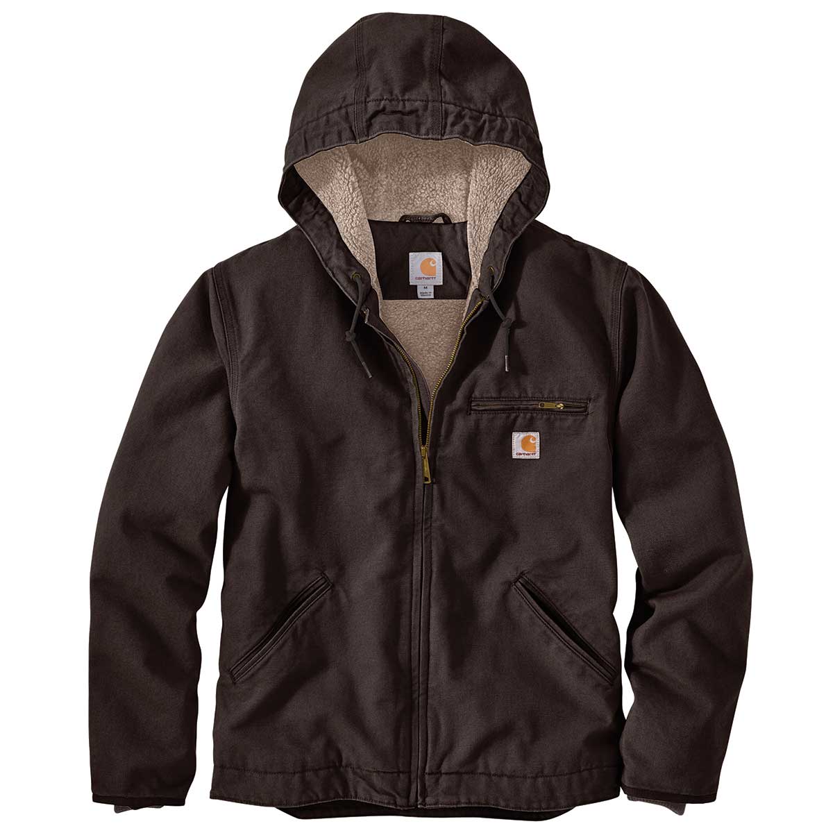 Dark Brown Carhartt OJ4392-M Relaxed Fit Washed Duck Sherpa-Lined Jacket - J141