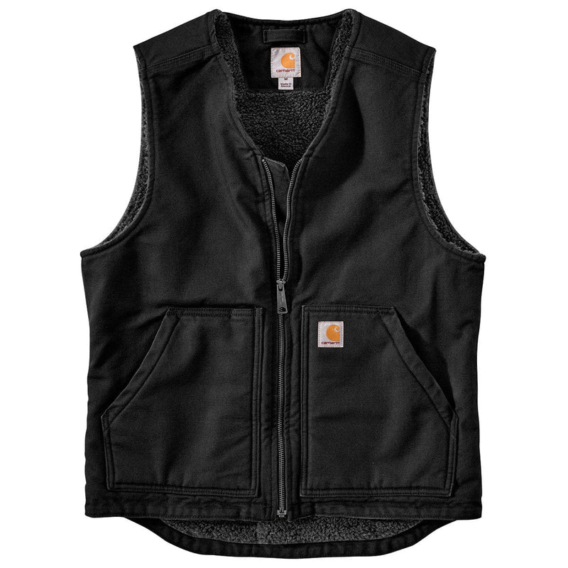 Black Carhartt 0V394-M Washed Duck Sherpa-Lined Vest