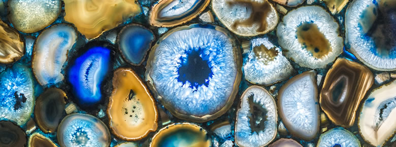 backlit wall of geode slices