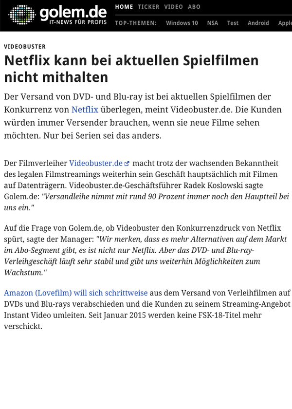 Artikel auf golem.de