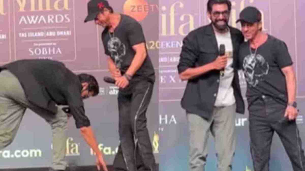 South star Rana Daggubati touches Shah Rukh Khan’s feet at IIFA press conference