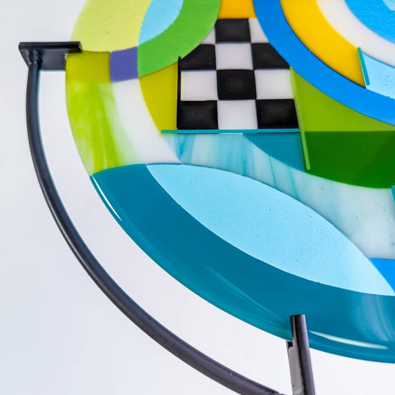 Chequer: Medium round fused glass art sculpture