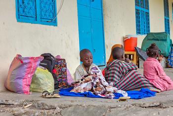 Children sleep on a verandah at a school in Gedaref after fleeing Sinja, southeastern Sudan, following violent clashes.