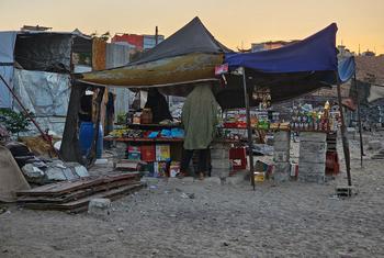 A makeshift store in Gaza, where ongoing Israeli bombardment has damaged or destroyed 170,812 structures - or 69 per cent of the total - according to UNOSAT analysis.