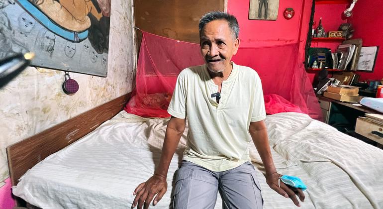 Toto Aquino in his bedroom at home in Manila.