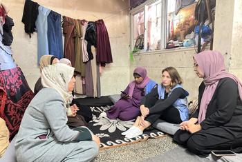 UNRWA worker Louise Wateridge visiting a shelter in Nuseirat, Gaza (Nov 2024)