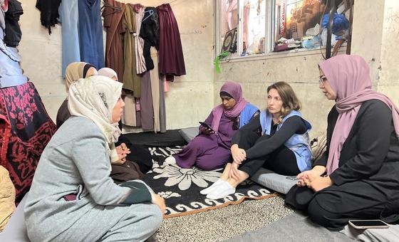 UNRWA worker Louise Wateridge visiting a shelter in Nuseirat, Gaza (Nov 2024)