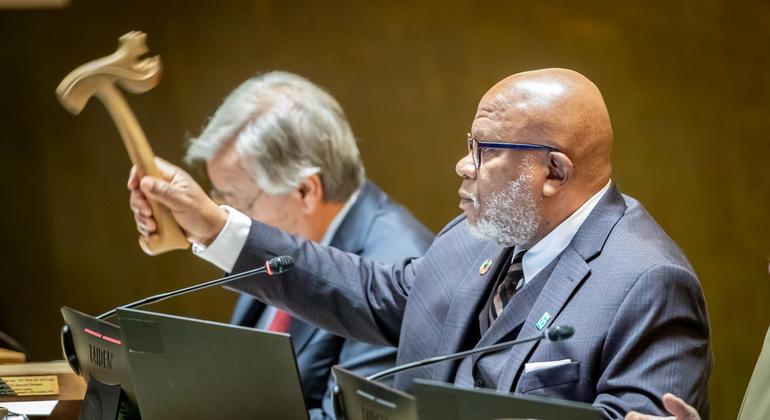 The President of the General Assembly Dennis Francis presides over the general debate.