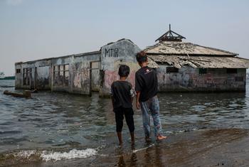 A mosque is partially submerged  in the Muara Baru neighbourhood of North Jakarta, Indonesia.