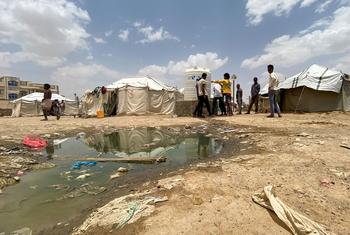 A camp of stranded migrants in Yemen.