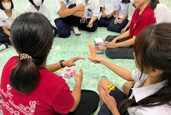 Young adolescents in the north of Thailand learn about different contraceptive measures.