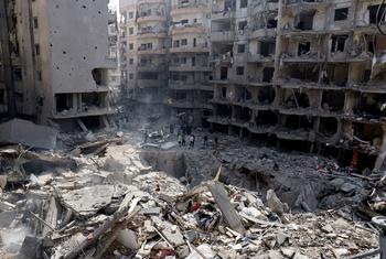 A suburb of southern Beirut lies in ruins after being targeted by airstrikes.