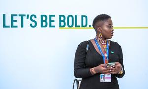 A participant at the UN Climate Change Conference COP28  in Dubai, United Arab Emirates.