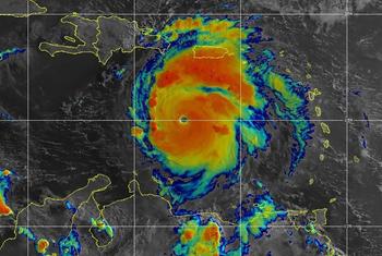 Satellite image of Hurricane Beryl in the Caribbean, a category 5 storm with 165-mph winds, on the morning of 2 July 2024.