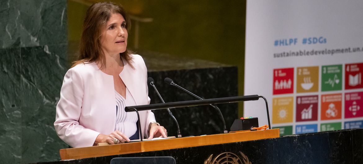 Paula Narváez Ojeda, President of the Economic and Social Council, addresses the ministerial opening of the High-level Political Forum 2024.