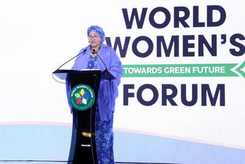 The Deputy Secretary-General Amina Mohammed delivers remarks at the 2024 World Women’s Forum in Ulaanbaatar, Mongolia.