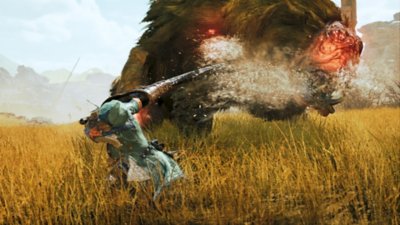 Monster Hunter Wilds 스크린샷, 차타카브라를 상대로 집중 약점 공격을 준비하는 헌터