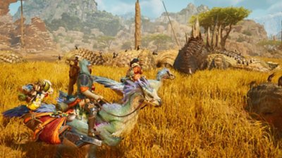 Monster Hunter Wilds 스크린샷, 세크레트를 타고 있는 헌터