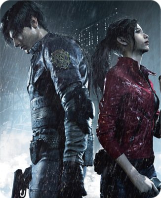 Resident Evil 2 Remake artwork showing Leon S. Kennedy and Claire Redfield standing back to back