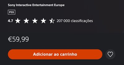 Vista do navegador do computador da página de detalhes de um jogo da PS Store, incluindo o botão Adicionar ao carrinho.