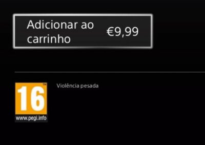 Página de detalhes do jogo da PlayStation Store na PS4 com o botão Adicionar ao carrinho selecionado.