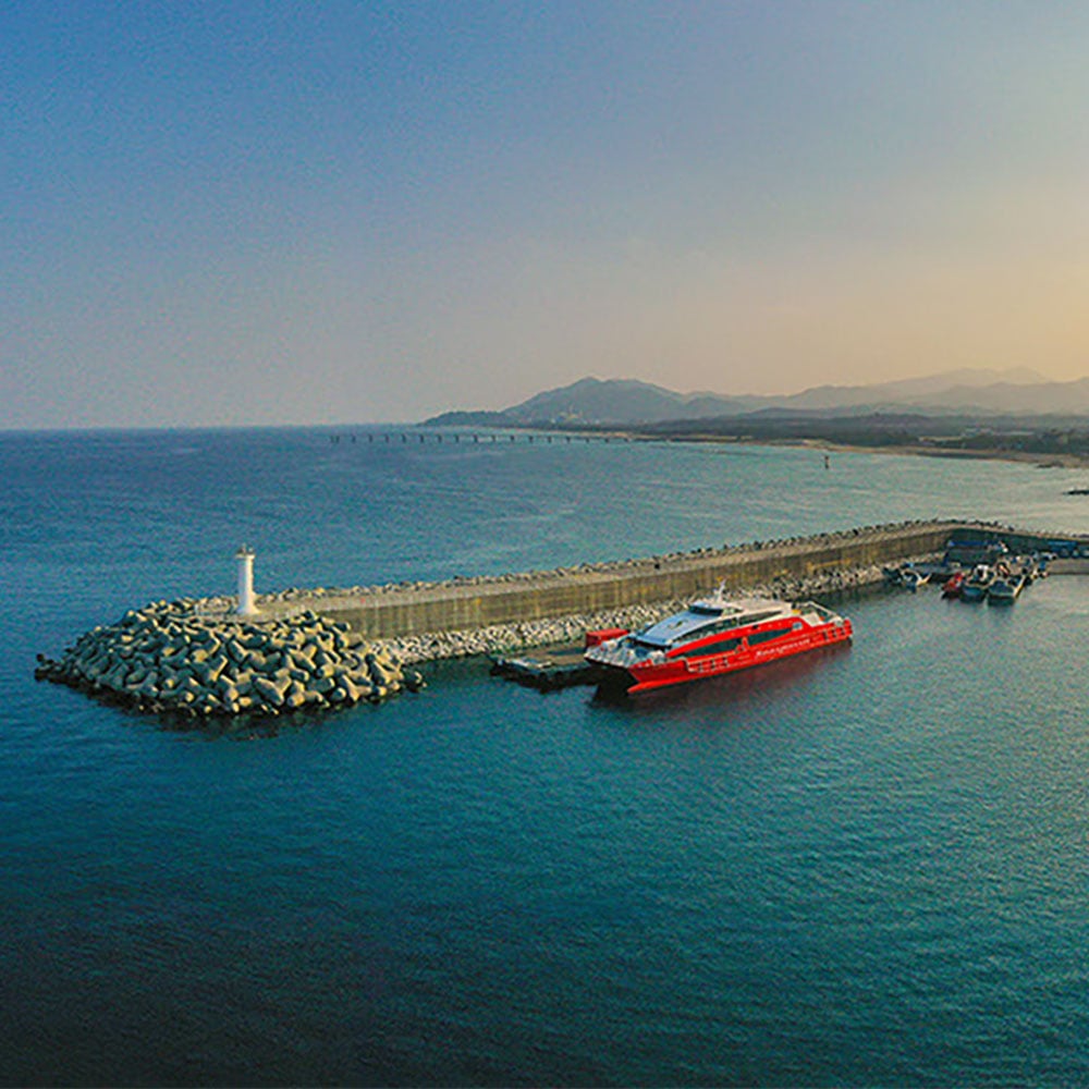 Aerial shot of Gangneung city from the marina