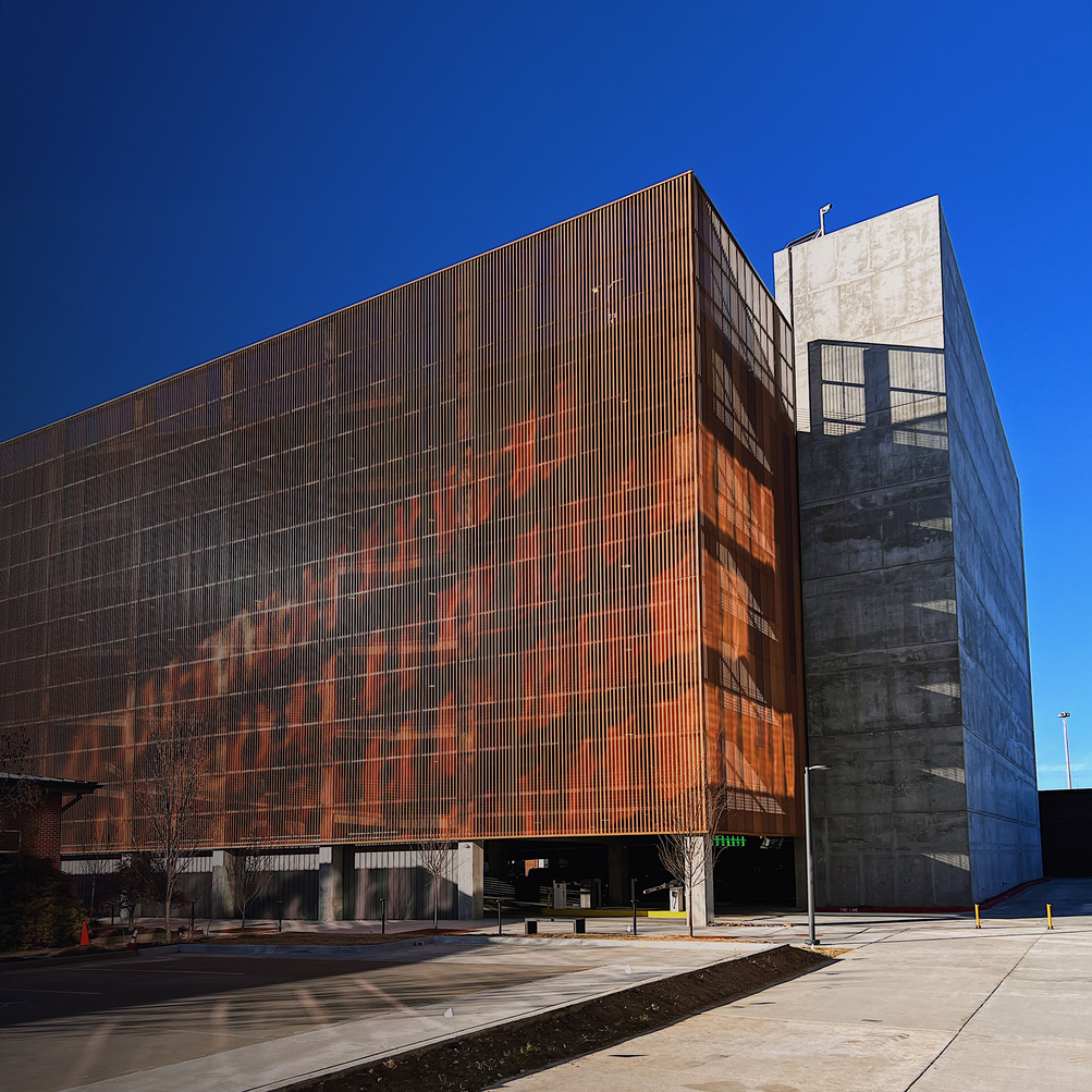 exterior of ledger's parking garage