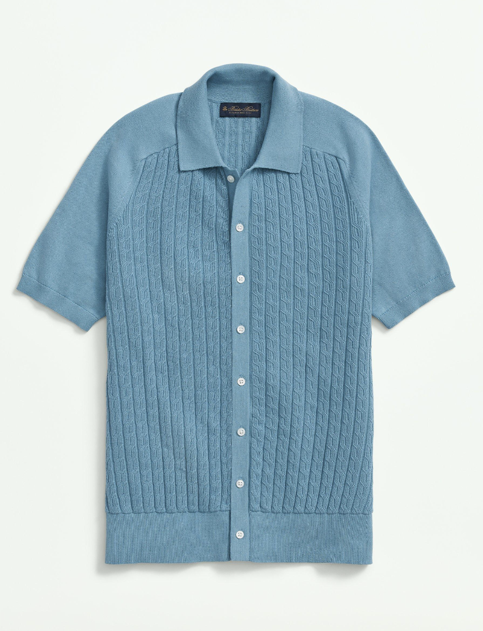 Cotton Cable-Knit Short-Sleeve Polo Sweater