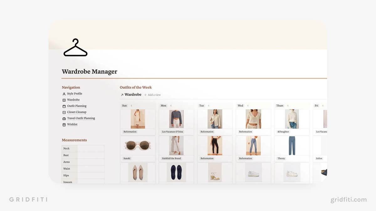 Aesthetic Notion Wardrobe Organizer Template