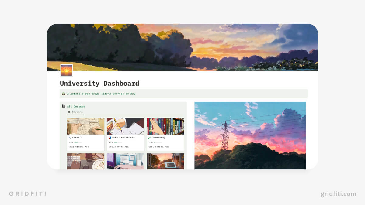 Sunset Serenity University Dashboard