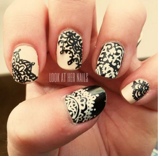 Fashionable Lace Nail Art. Lace patterns are inherently romantic and have a rich history.