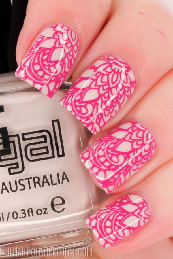 Fashionable Lace Nail Art. Lace patterns are inherently romantic and have a rich history.