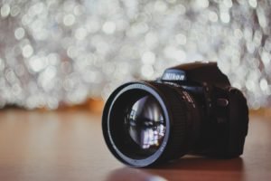 camera, Nikon, Bokeh, Wooden surface