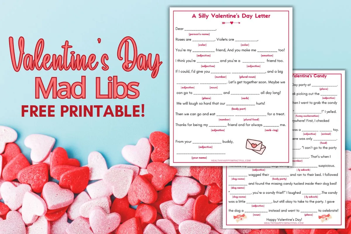 Valentine's Day mad libs free printable activity or kids; funny