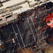 overhead view of Macy's Thanksgiving Day parade