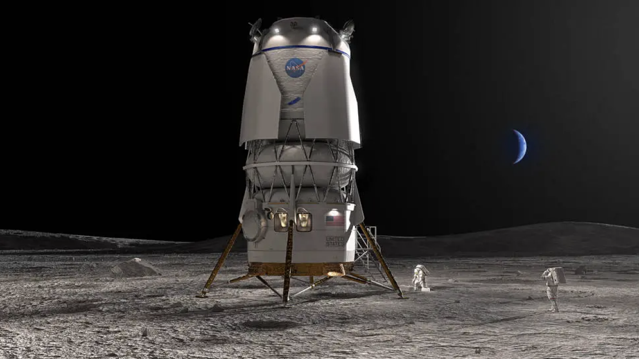 An artist's conception of Blue Origin's moon lander on the lunar surface.