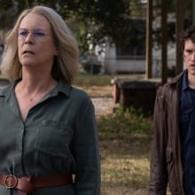 Jamie Lee Curtis and Rohan Campbell in "Halloween Ends"