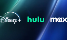 Disney, Hulu, and Max logos on colorful background