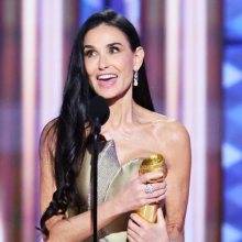 Demi Moore wins Best Performance by a Female Actor in a Motion Picture Musical or Comedy during the 82nd Annual Golden Globes held at The Beverly Hilton on January 05, 2025 in Beverly Hills, California.